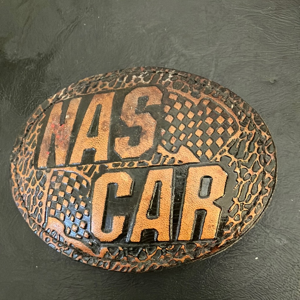 NASCAR leather belt buckle